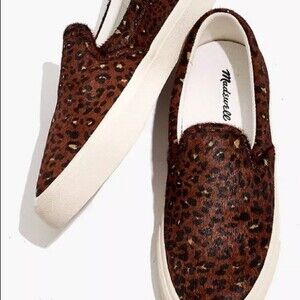 Madewell Leopard Print Calf Hair Sidewalk Slip Recycled Canvas Sneakers Size 6